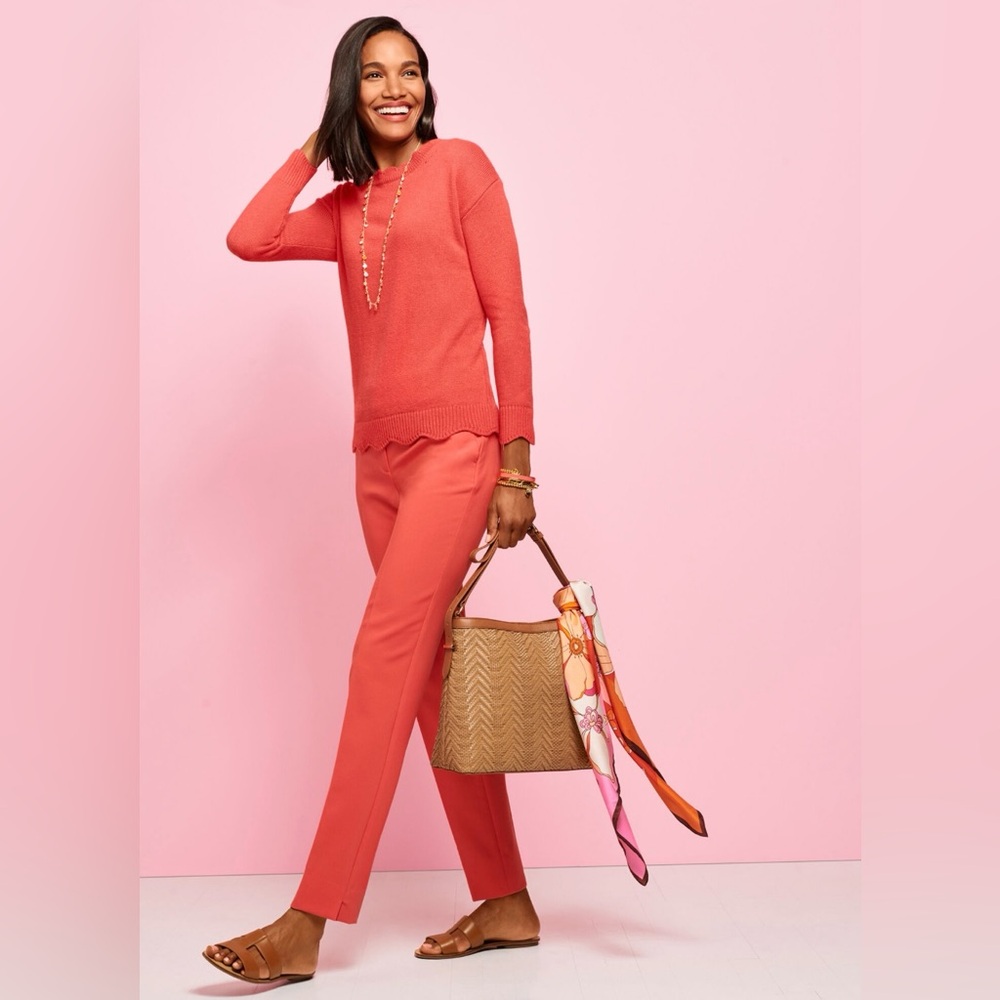 Talbots Coral Orange Sweater with Scallop Detail Size XS